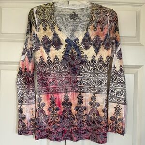 Awake by OS Jewel Tone Bohemian Style Long Sleeve Shirt Size Small
